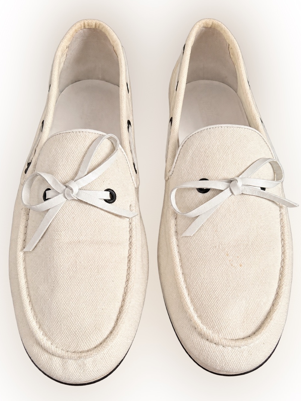 Hermes Men Canvas Slip-On Moccasin Loafers in white